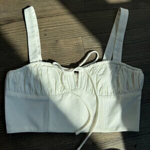 WHITE FOX WHITE CAMI CROP TOP WHITE FESTIVAL BACHELORETTE TIE ZIP UP - MEDIUM